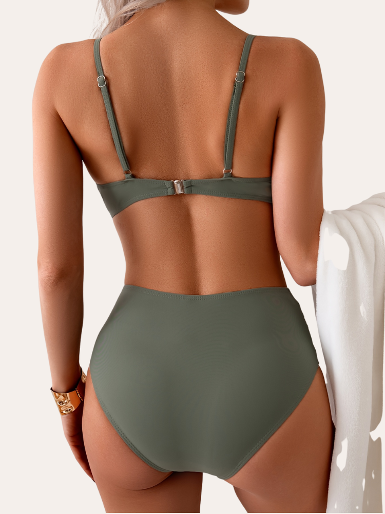 High Waisted Bottom Twisted Bra Bikini | Oriana