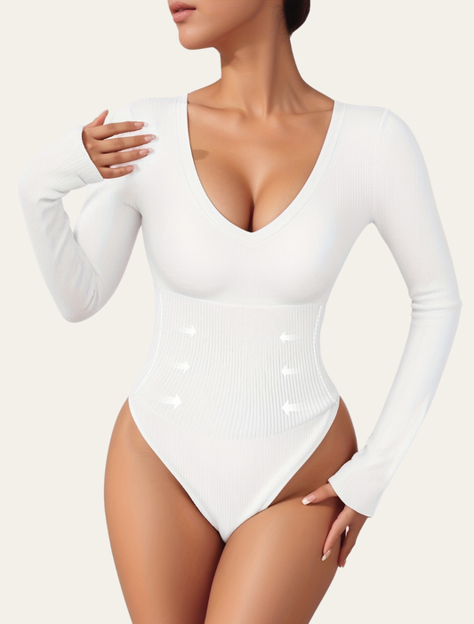 Long Sleeve V Neck Bodysuit | Jade