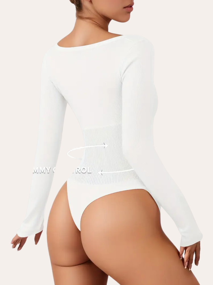 Long Sleeve V Neck Bodysuit | Jade