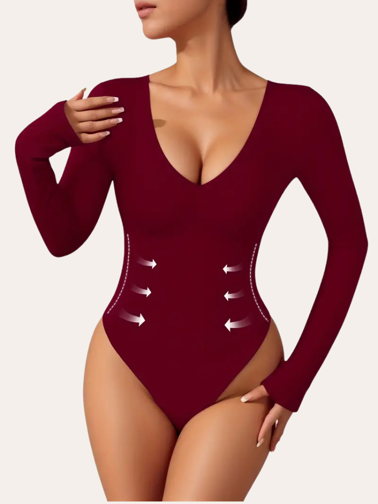 Long Sleeve V Neck Bodysuit | Jade