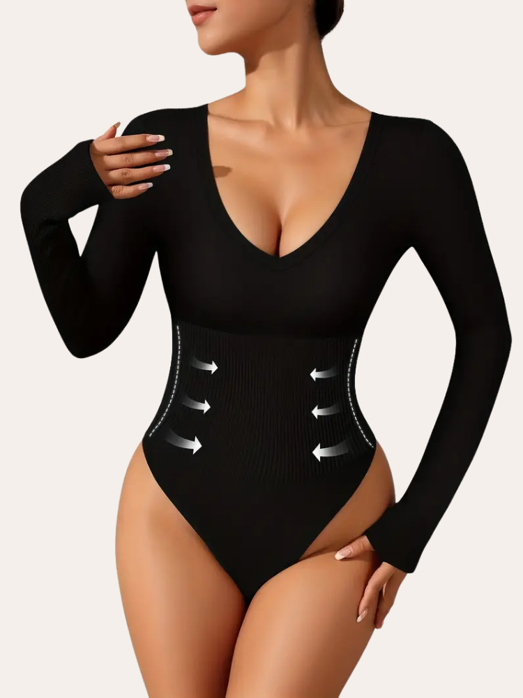 Long Sleeve V Neck Bodysuit | Jade