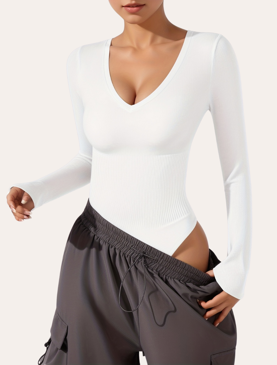 Long Sleeve V Neck Bodysuit | Jade